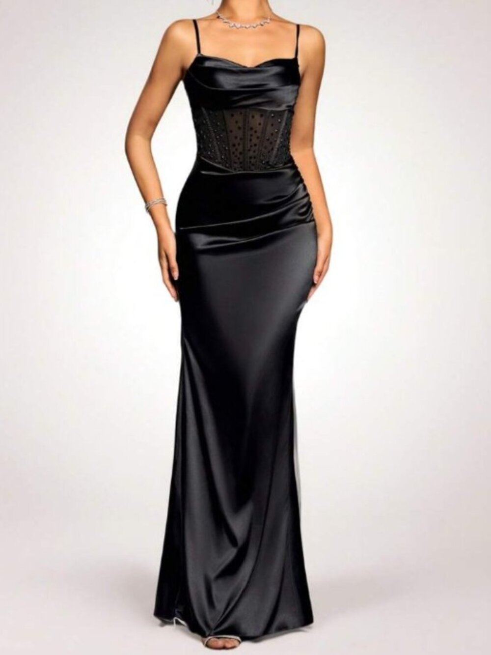 SHEIN WOMEN'S RHINESTONE EMBELLISHED SHEER MAXI GOWN DRESS BY COUTIVA (SIZE M/6)